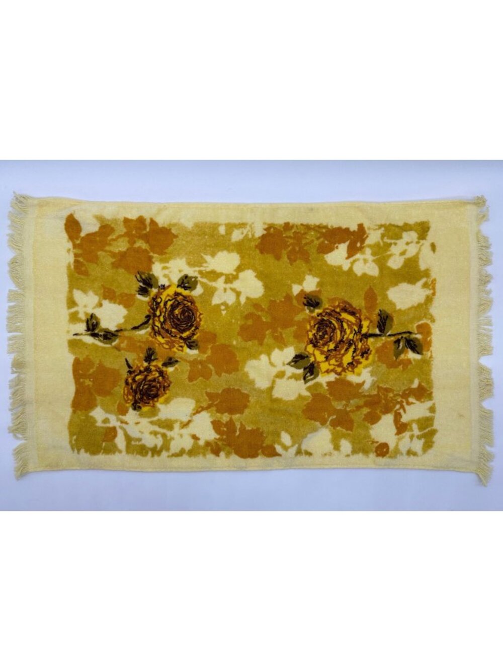 Vintage Yellow Rose Hand Towel Washcloth Set Cannon USA Cotton 70s Fringe Floral - Picture 4 of 10